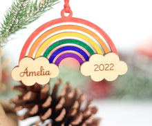 Load image into Gallery viewer, Personalized Kids Ornament 2022, Baby&#39;s First Christmas Ornament, Rainbow Ornament, Christmas Ornament, Name Ornament, Rainbow Baby Ornament
