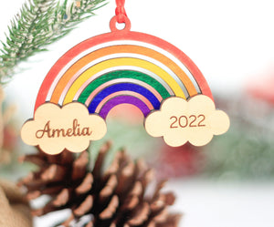 Personalized Kids Ornament 2022, Baby's First Christmas Ornament, Rainbow Ornament, Christmas Ornament, Name Ornament, Rainbow Baby Ornament