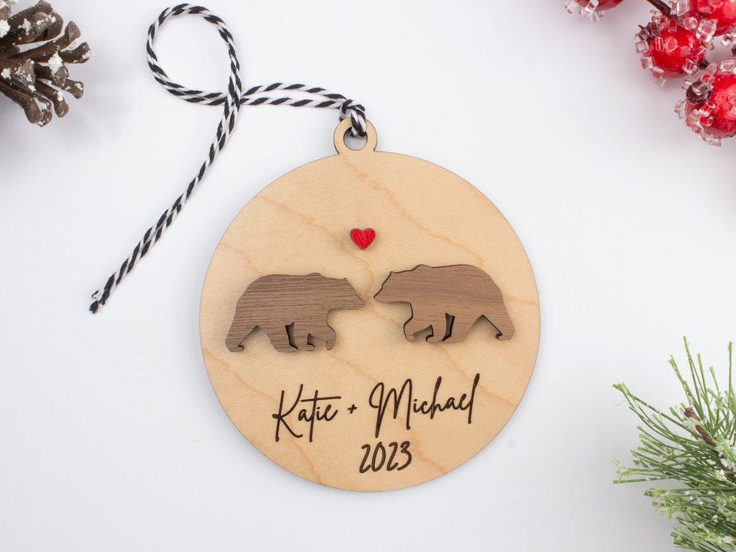 Couple Christmas Ornament Personalized with Names,  Wooden Christmas Ornament 2023, Relationship Gifts